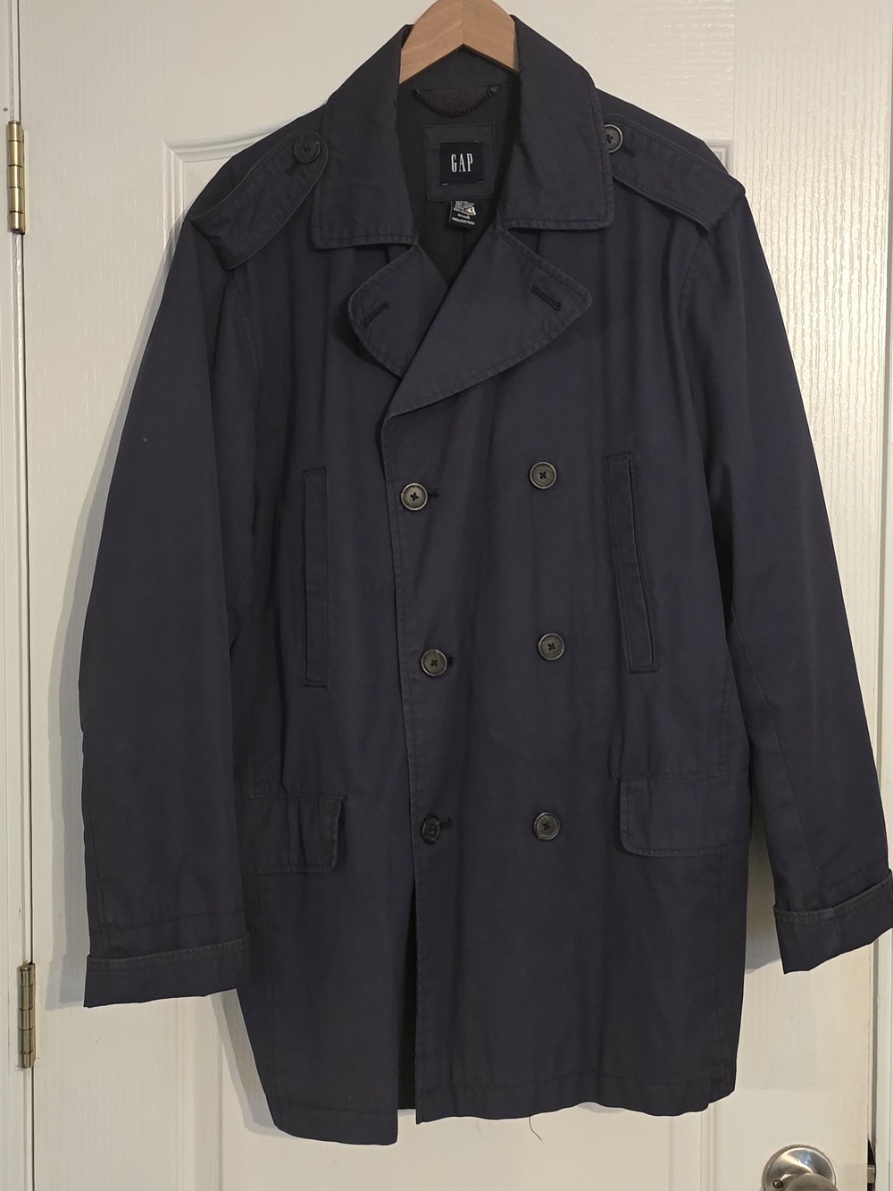 GAP Men's Dark Navy Double-Breasted Trench Coat